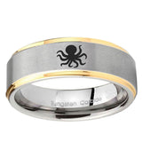 10mm Octopus Step Edge Gold 2 Tone Tungsten Ring