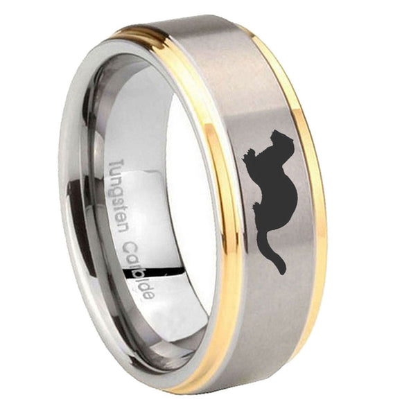 10mm-Otter-Step-Edges-Gold-2-Tone-Tungsten-Carbide-Bands-Ring