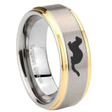 10mm-Otter-Step-Edges-Gold-2-Tone-Tungsten-Carbide-Bands-Ring
