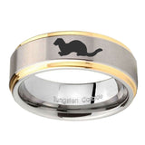10mm-Otter-Step-Edges-Gold-2-Tone-Tungsten-Carbide-Bands-Ring