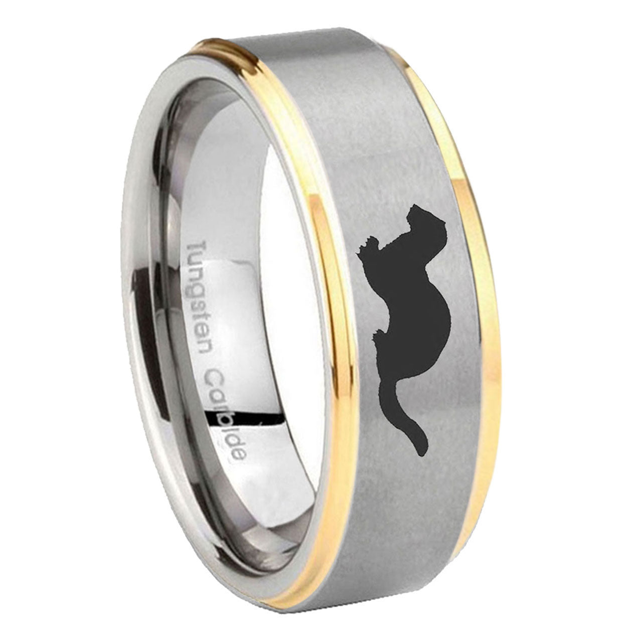 10mm Otter Step Edges Gold 2 Tone Tungsten Carbide Bands Ring