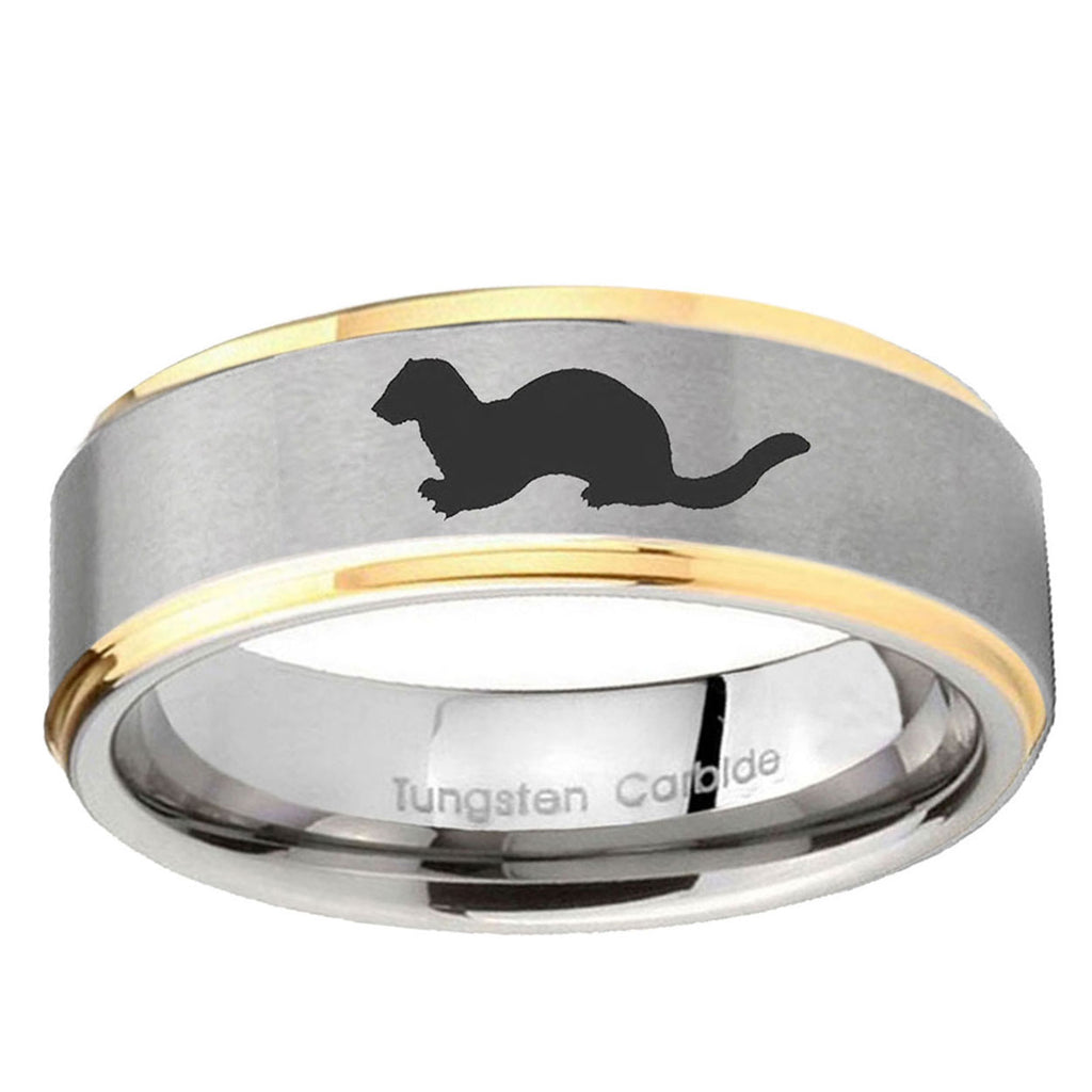 10mm Otter Step Edge Gold 2 Tone Tungsten Ring
