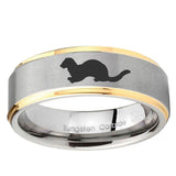5, 8mm Otter Step Edge Gold 2 Tone Tungsten Carbide Mens Ring