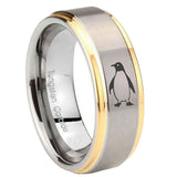 10mm-Penguin-Step-Edges-Gold-2-Tone-Tungsten-Carbide-Bands-Ring