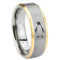 10mm Penguin Step Edges Gold 2 Tone Tungsten Carbide Bands Ring