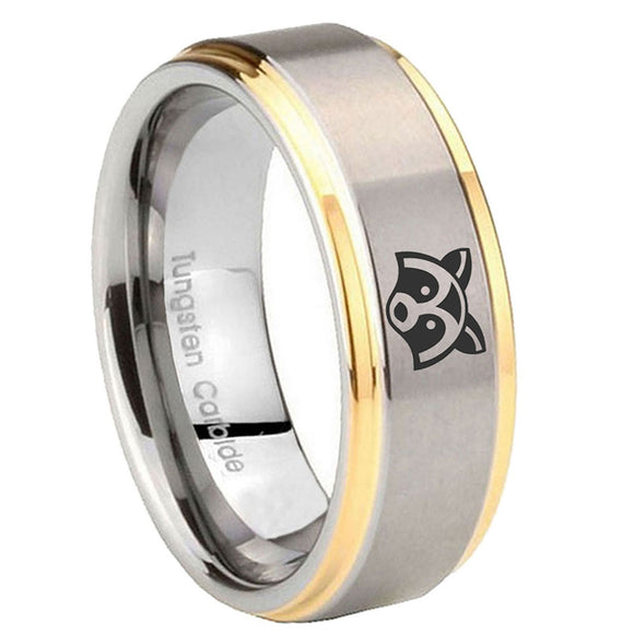 10mm-Raccoon-Animal-Step-Edges-Gold-2-Tone-Tungsten-Carbide-Bands-Ring
