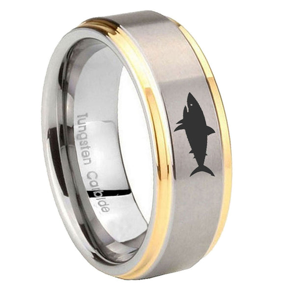 8mm-Shark-Step-Edges-Gold-2-Tone-Tungsten-Carbide-Mens-Ring