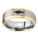 10mm-Shark-Step-Edges-Gold-2-Tone-Tungsten-Carbide-Bands-Ring