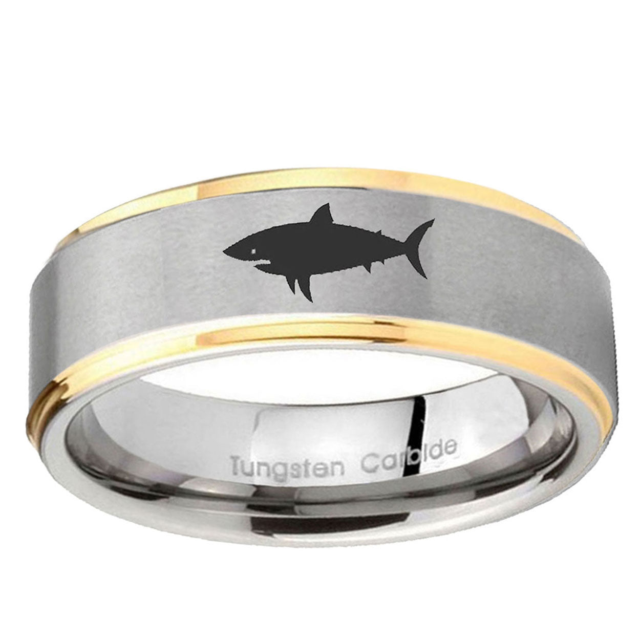 10mm Shark Step Edge Gold 2 Tone Tungsten Ring