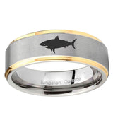 5, 8mm Shark Step Edge Gold 2 Tone Tungsten Carbide Mens Ring