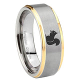 8mm Squirrel Step Edges Gold 2 Tone Tungsten Carbide Mens Ring