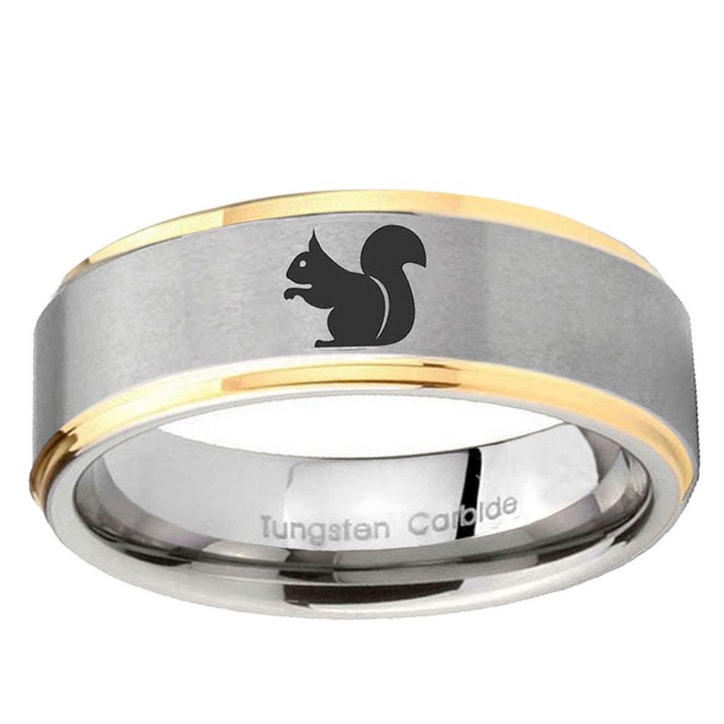 5mm Squirrel Step Edges Gold 2 Tone Tungsten Mens Ring