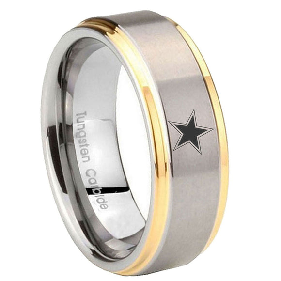 10mm-Cowboys-Star-Step-Edges-Gold-2-Tone-Tungsten-Carbide-Bands-Ring