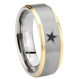 8mm Cowboys Star Step Edges Gold 2 Tone Tungsten Carbide Mens Ring