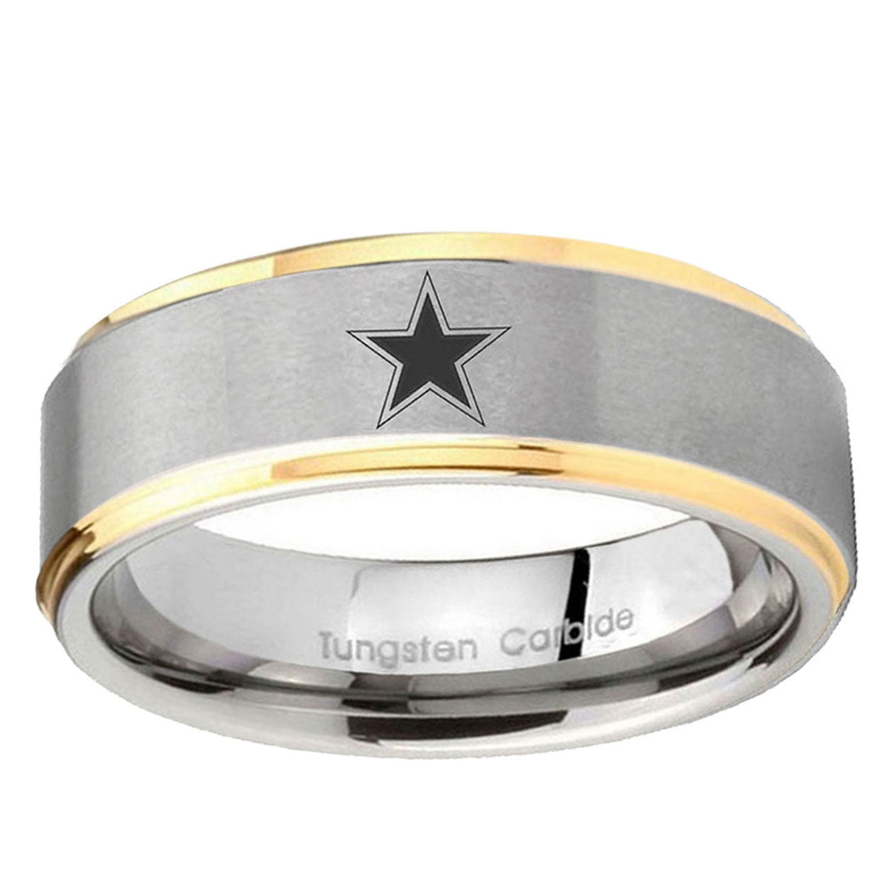 10mm Cowboys Star Step Edge Gold 2 Tone Tungsten Ring