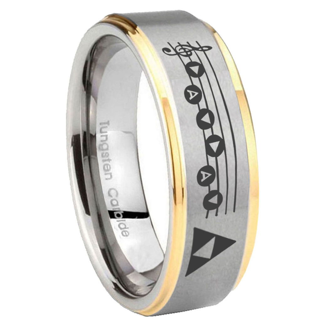 8mm Ocarina Songs Zelda Step Edge Gold Gray Tungsten Men Ring