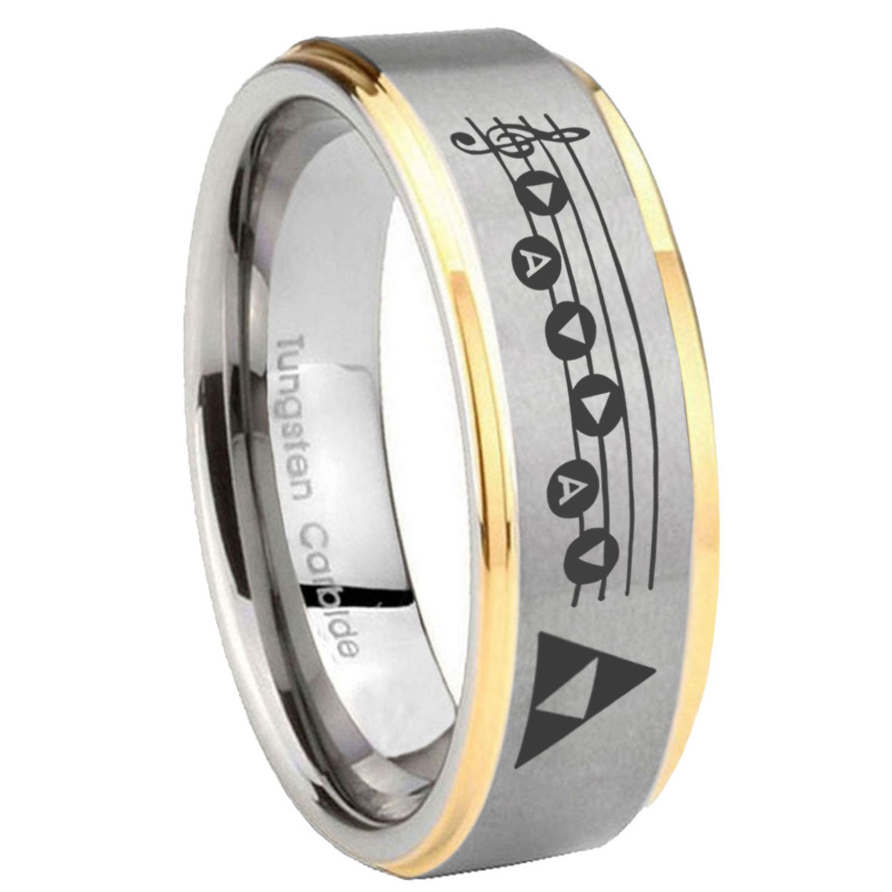 8mm Ocarina Songs Zelda Step Edge Gold Gray Tungsten Men Ring