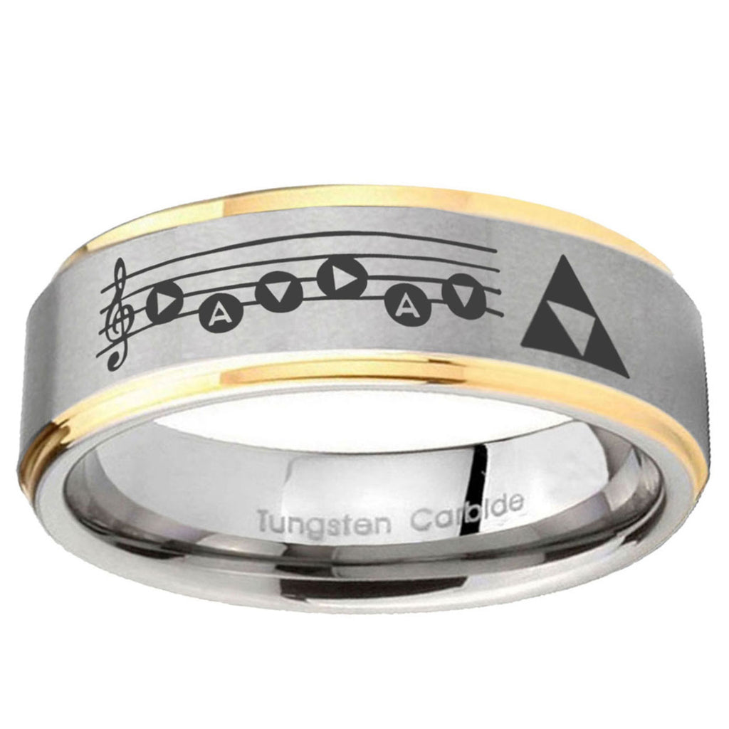 5mm Ocarina Songs Zelda Step Edge Gold Gray Tungsten Men Ring