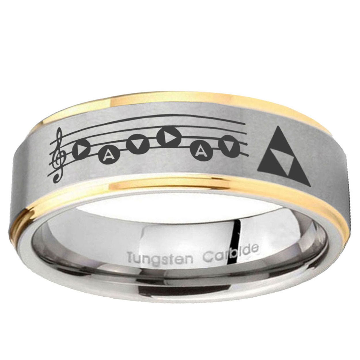 5mm Ocarina Songs Zelda Step Edge Gold Gray Tungsten Men Ring