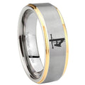 8mm Lineman Symbol Step Edge Gold Gray Tungsten Men Ring