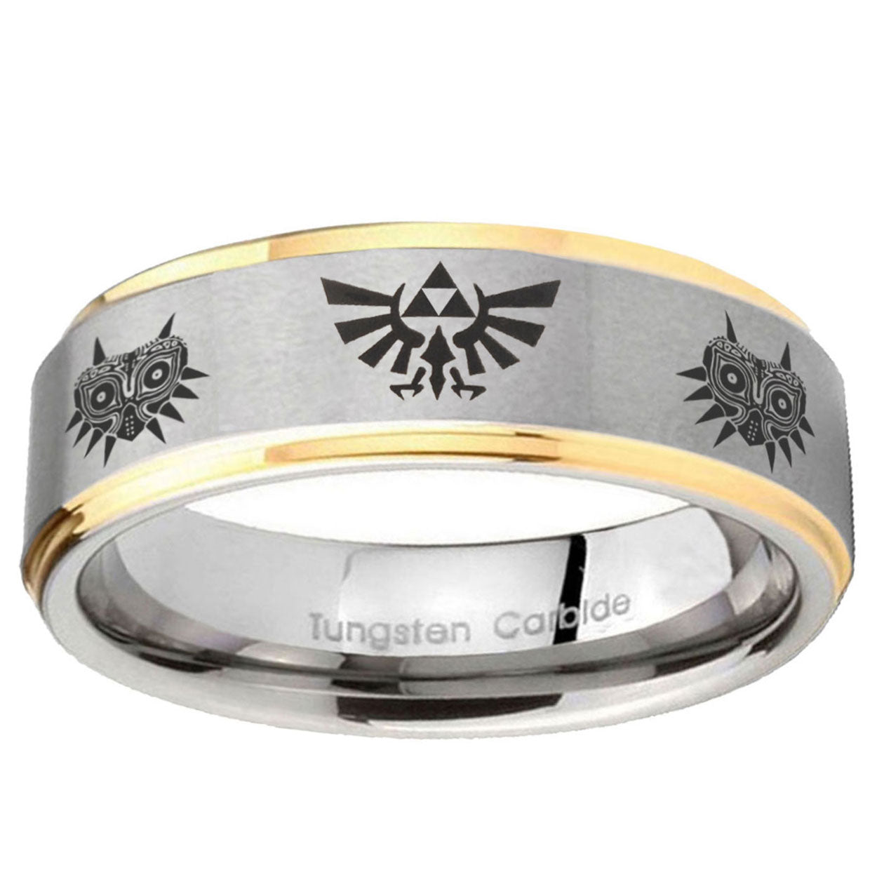 5mm Zelda Majora's Mask Step Edge Gold Gray Tungsten Men Ring