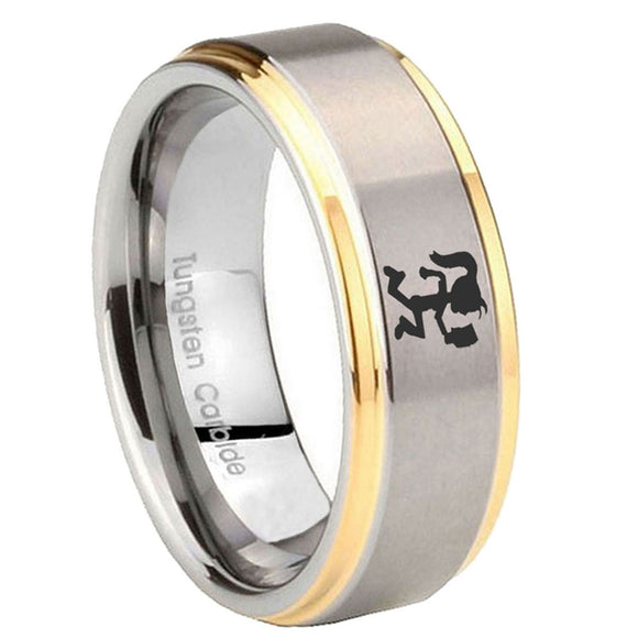 10mm-Hatchet-Woman-Step-Edges-Gold-2-Tone-Tungsten-Carbide-Bands-Ring