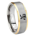 10mm Hatchet Woman Step Edges Gold 2 Tone Tungsten Carbide Bands Ring