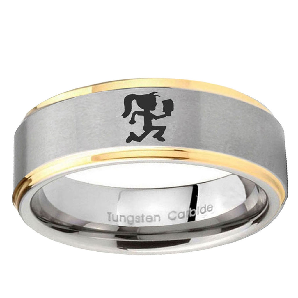 10mm Hatchet Woman Step Edge Gold 2 Tone Tungsten Ring