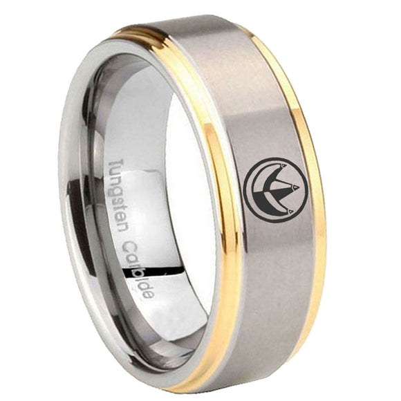 10mm-Green-Ranger-Power-Step-Edges-Gold-2-Tone-Tungsten-Carbide-Bands-Ring