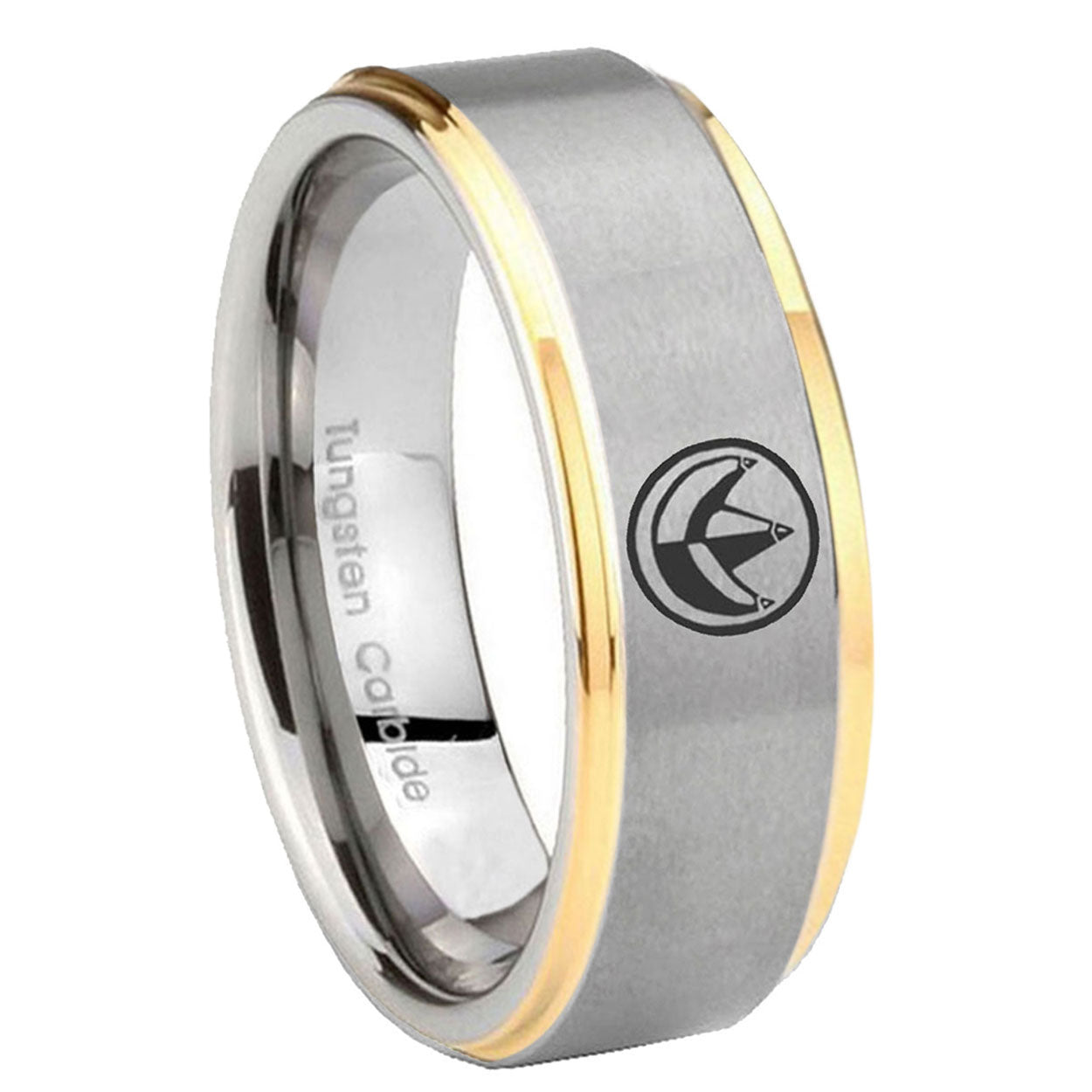 8mm Green Ranger Power Step Edges Gold 2 Tone Tungsten Ring