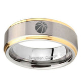 10mm-Basketball-Step-Edges-Gold-2-Tone-Tungsten-Carbide-Men's-Bands-Ring