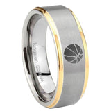 8mm Basketball Step Edges Gold 2 Tone Tungsten Carbide Mens Engagement Band