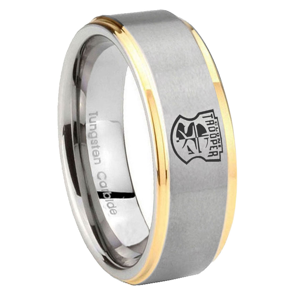 10mm Clone Trooper Step Edges Gold 2 Tone Tungsten Engraved Ring