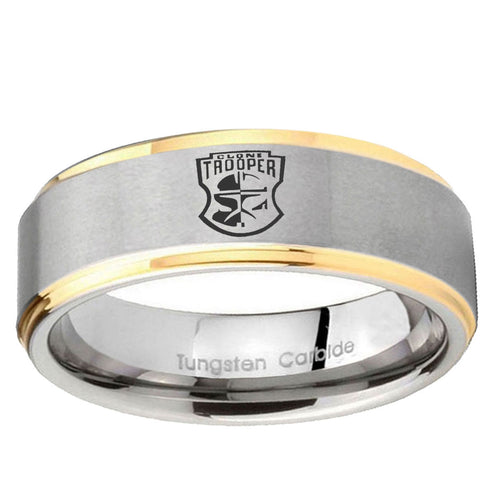 10mm Clone Trooper Step Edge Gold 2 Tone Tungsten Engraved Ring