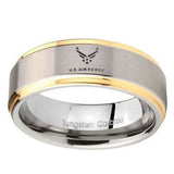 10mm-Step-Edges-US-Air-Force-14K-Gold-IP-Tungsten-Two-Tone-Men's-Ring