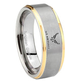 8mm Step Edges US Air Force 14K Gold IP Tungsten 2 Tone Laser Engraved Ring