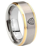 8mm-Zelda-Hylian-Shield-Step-Edges-Gold-2-Tone-Tungsten-Mens-Ring-Engraved