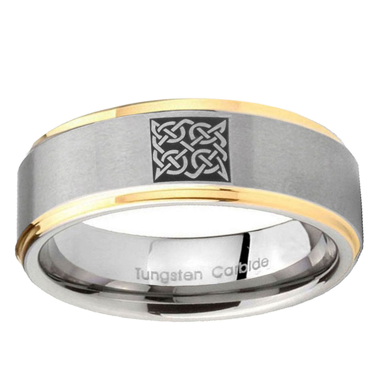 5mm Celtic Design Step Edges Gold 2 Tone Tungsten Ring