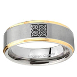 10mm Celtic Design Step Edge Gold 2 Tone Tungsten Carbide Mens Engagement Ring