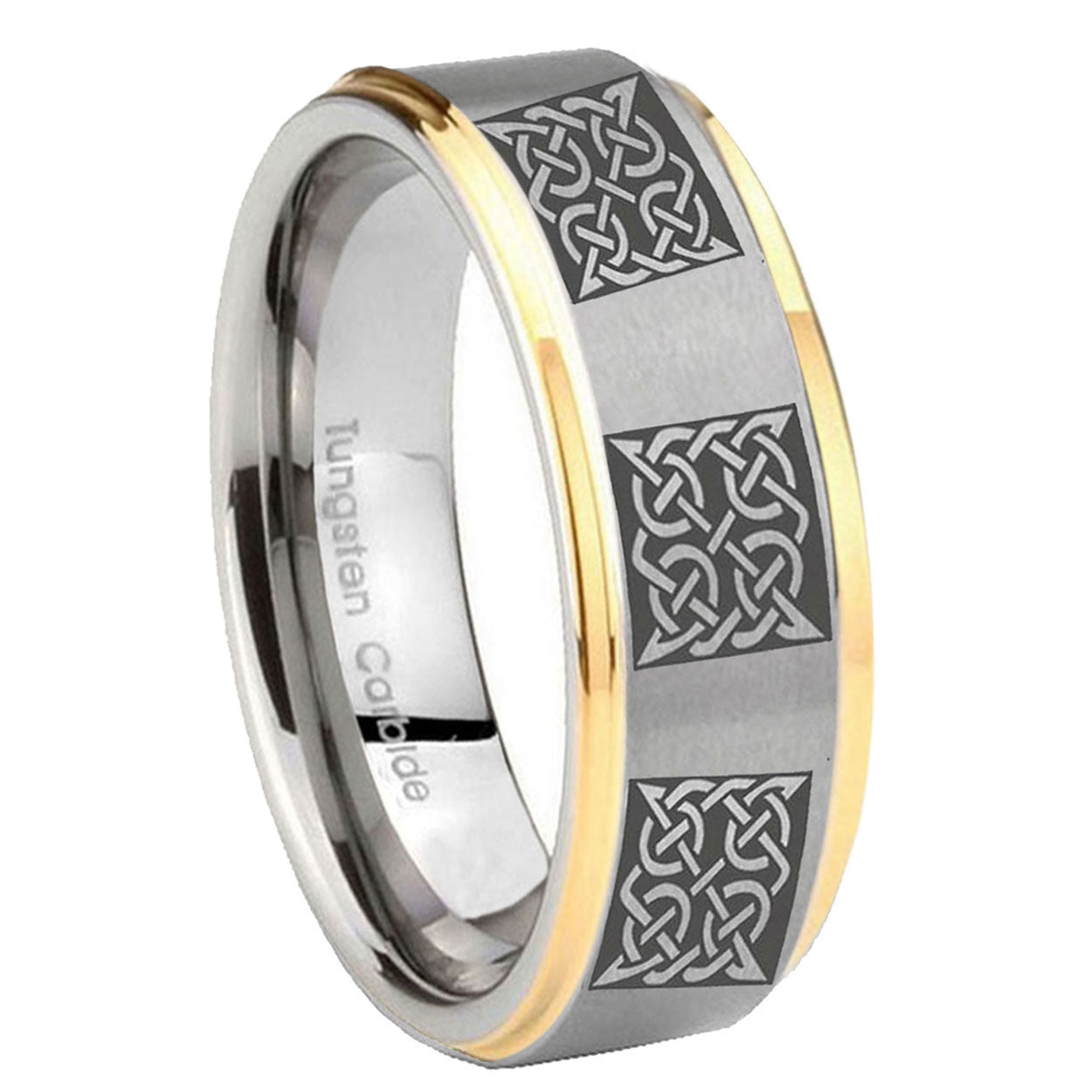 Flat Christian Cross Tungsten Carbide Couples Ring Set