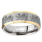 10mm Multiple Dragon Step Edge Gold 2 Tone Tungsten Ring