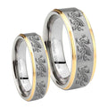 Multiple Dragon Step Edges Gold 2 Tone Tungsten Couple Wedding Bands