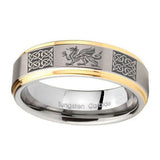 10mm-Multiple-Dragon-Celtic-Step-Edges-Gold-2-Tone-Tungsten-Engraved-Ring