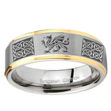 5, 8mm Multiple Dragon Celtic Step Edge Gold 2 Tone Tungsten Ring