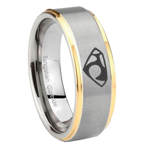 10mm House of Van Step Edges Gold 2 Tone Tungsten Carbide Rings for Men