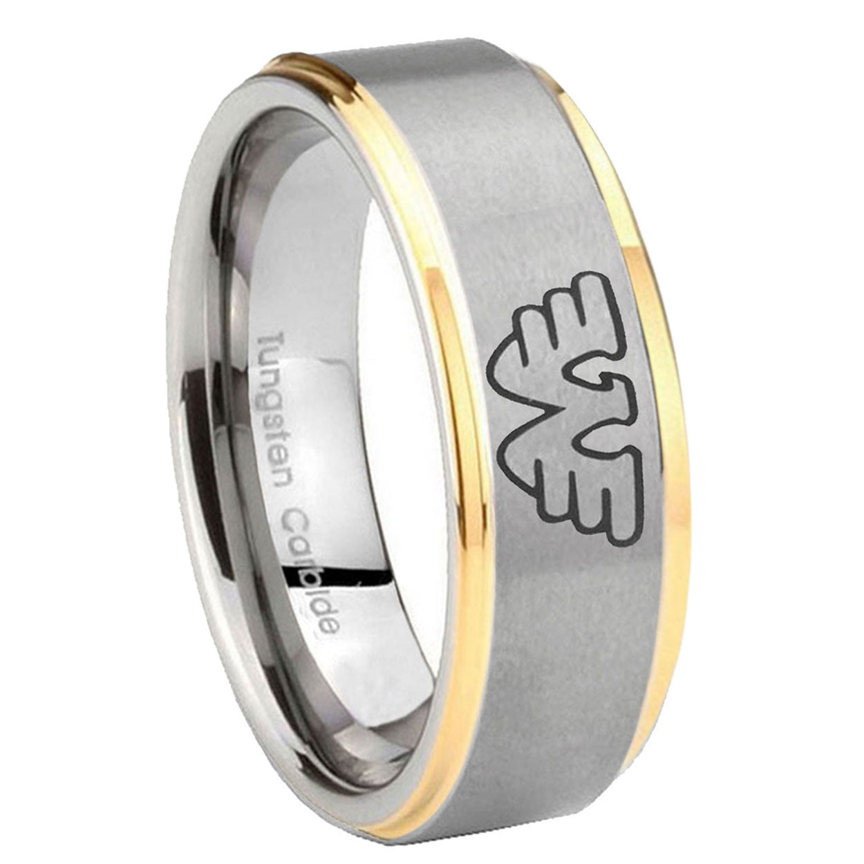 8mm Waylon Jennings Step Edges Gold 2 Tone Tungsten Ring