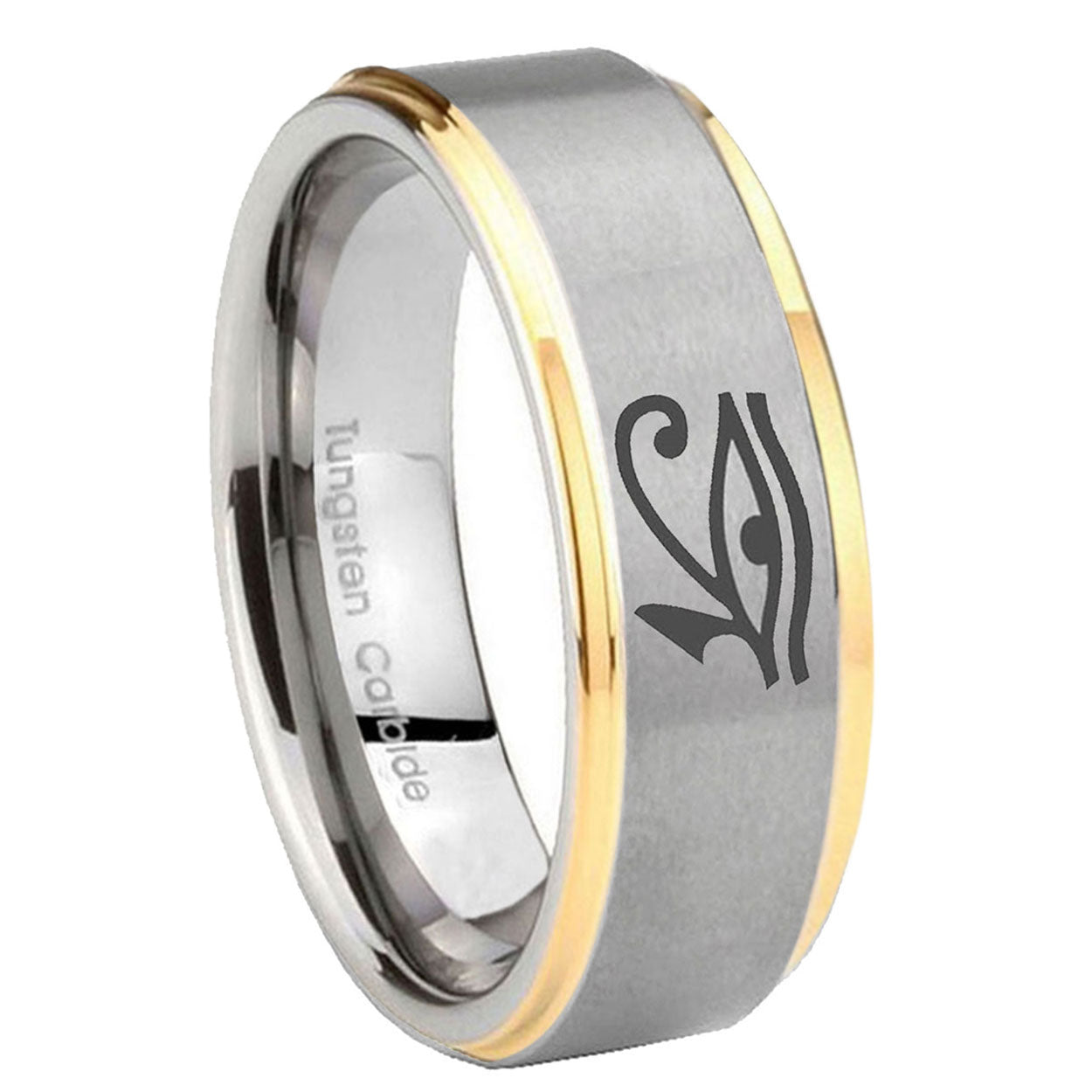10mm Seeing Eye Step Edges Gold 2 Tone Tungsten Carbide Men's Wedding Band