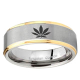 5, 8mm Marijuana Leaf Step Edge Gold 2 Tone Tungsten Ring