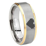 His Hers Step Edge Zelda Heart 14K Gold 2 Tone Tungsten Wedding Rings Set