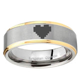 10mm Step Edge Zelda Heart 14K Gold IP Tungsten Two Tone Men's Ring